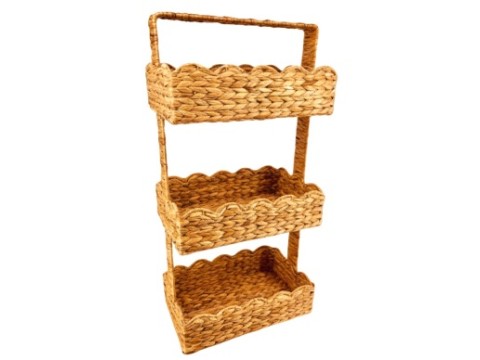 Refined Water Hyacinth 3-Tier Basket Tower with Scallop Trim